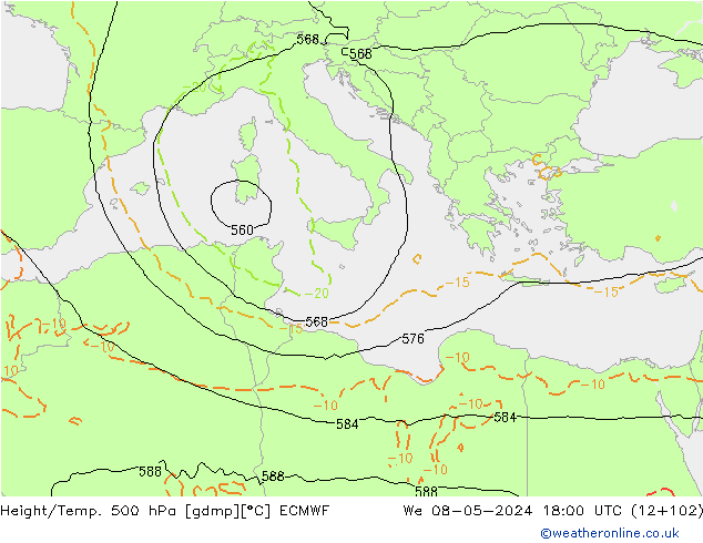 Height/Temp. 500 гПа ECMWF ср 08.05.2024 18 UTC
