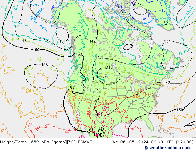 Z500/Rain (+SLP)/Z850 ECMWF We 08.05.2024 06 UTC