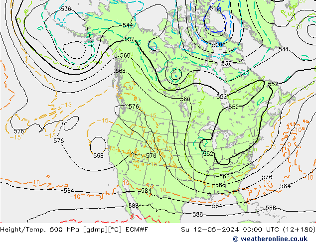 Z500/Yağmur (+YB)/Z850 ECMWF Paz 12.05.2024 00 UTC