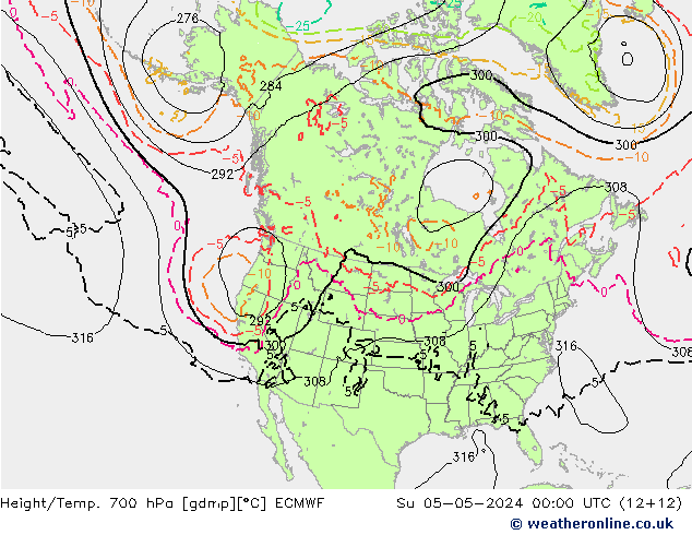 Height/Temp. 700 hPa ECMWF Ne 05.05.2024 00 UTC