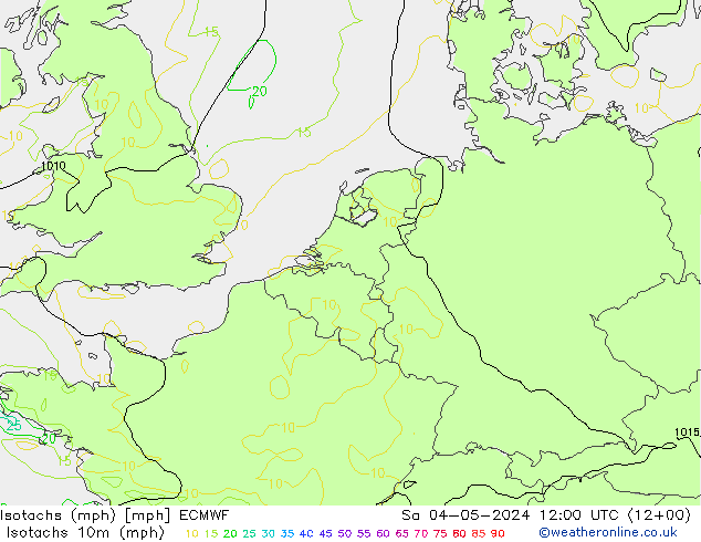 Isotachen (mph) ECMWF Sa 04.05.2024 12 UTC