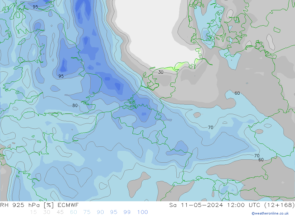 Humidité rel. 925 hPa ECMWF sam 11.05.2024 12 UTC