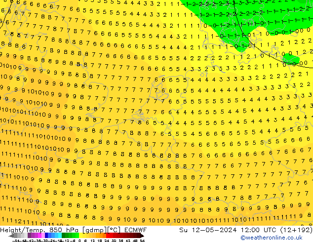 Z500/Rain (+SLP)/Z850 ECMWF Dom 12.05.2024 12 UTC