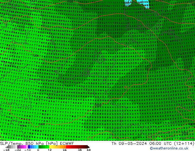 SLP/Temp. 850 hPa ECMWF jue 09.05.2024 06 UTC