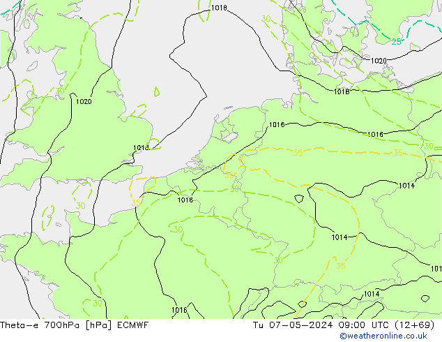 Theta-e 700hPa ECMWF Sa 07.05.2024 09 UTC