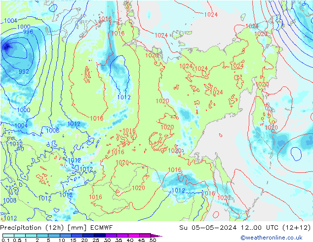 Totale neerslag (12h) ECMWF zo 05.05.2024 00 UTC