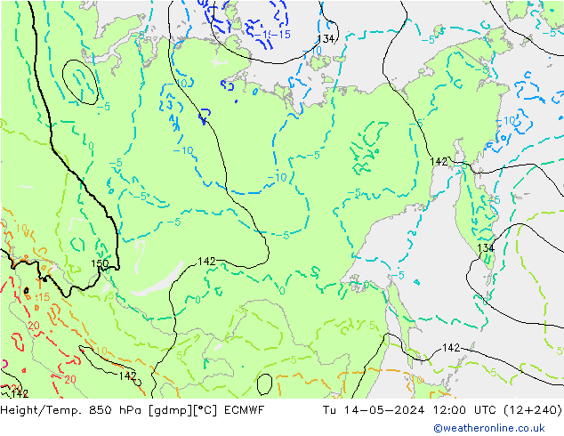 Height/Temp. 850 hPa ECMWF wto. 14.05.2024 12 UTC