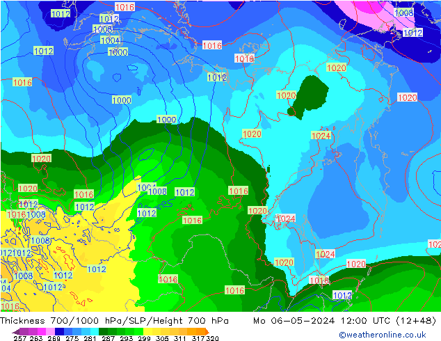 Thck 700-1000 hPa ECMWF pon. 06.05.2024 12 UTC