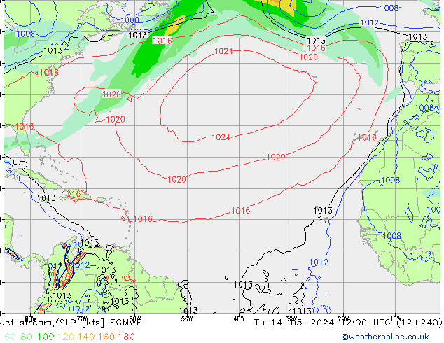 Jet stream/SLP ECMWF Tu 14.05.2024 12 UTC