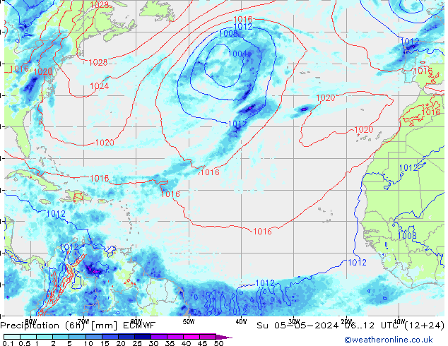 Z500/Rain (+SLP)/Z850 ECMWF dom 05.05.2024 12 UTC