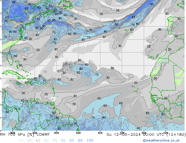 RH 700 hPa ECMWF dom 12.05.2024 00 UTC