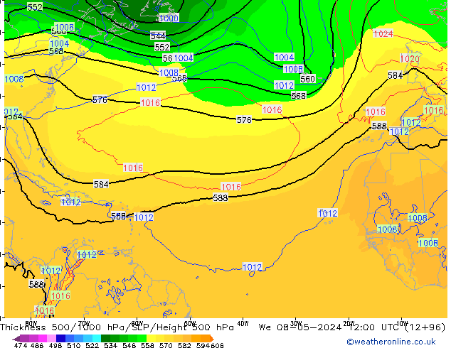 Dikte 500-1000hPa ECMWF wo 08.05.2024 12 UTC