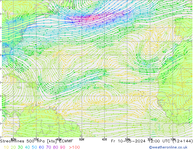 Linea di flusso 500 hPa ECMWF ven 10.05.2024 12 UTC
