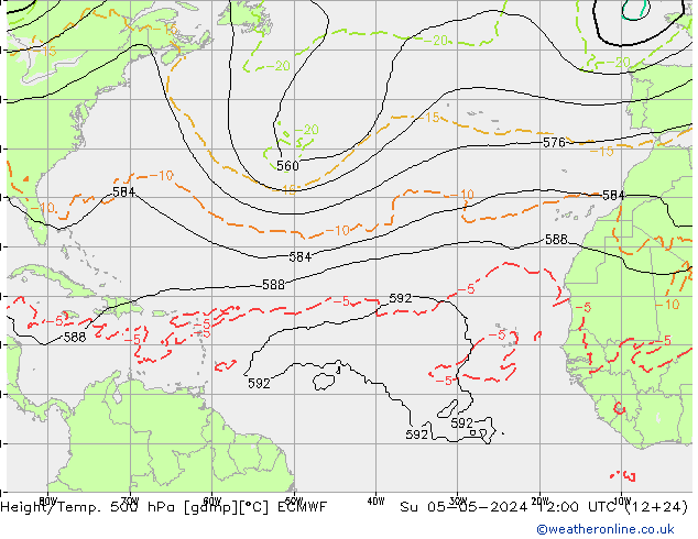 Z500/Rain (+SLP)/Z850 ECMWF dom 05.05.2024 12 UTC