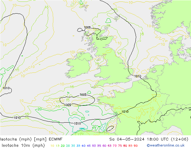 Isotachs (mph) ECMWF Sáb 04.05.2024 18 UTC