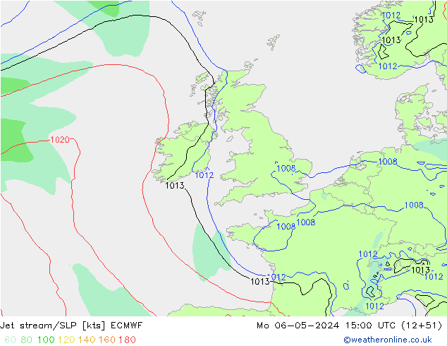 Jet Akımları/SLP ECMWF Pzt 06.05.2024 15 UTC