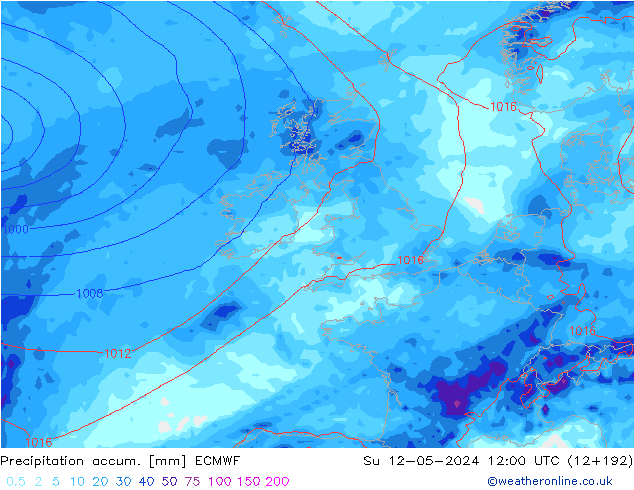 Precipitation accum. ECMWF Su 12.05.2024 12 UTC