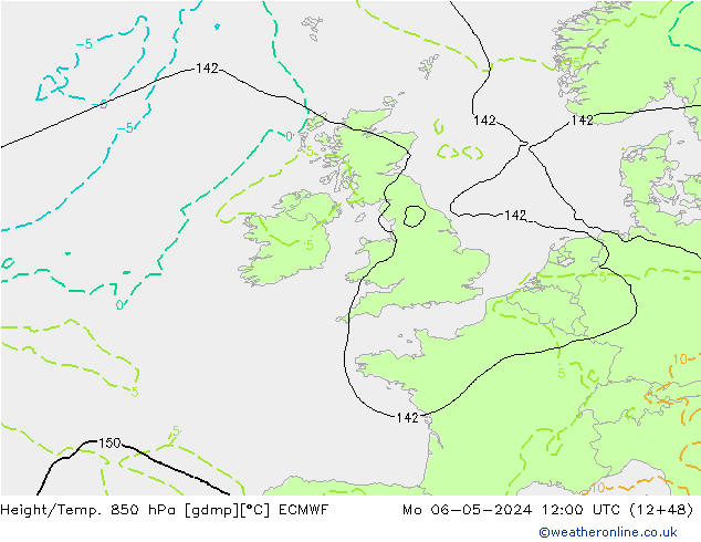 Z500/Rain (+SLP)/Z850 ECMWF Mo 06.05.2024 12 UTC