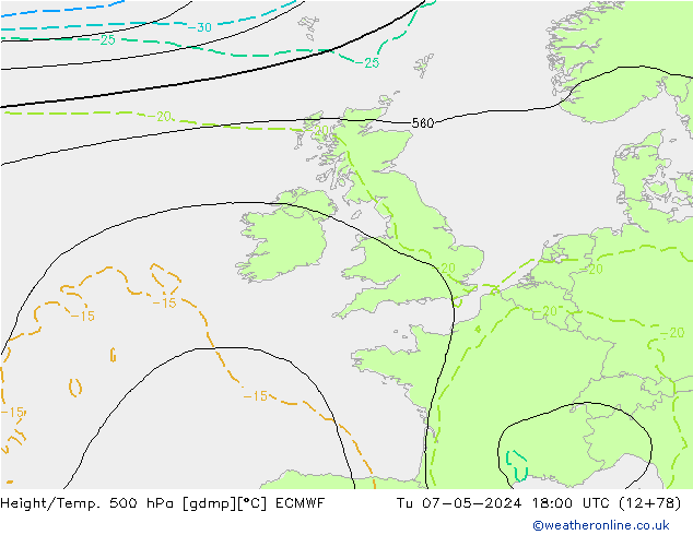 Z500/Rain (+SLP)/Z850 ECMWF Di 07.05.2024 18 UTC
