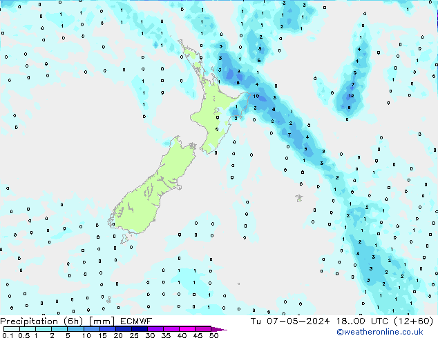 Precipitation (6h) ECMWF Út 07.05.2024 00 UTC
