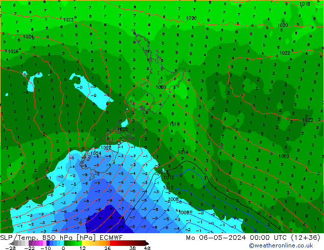 SLP/Temp. 850 hPa ECMWF Seg 06.05.2024 00 UTC