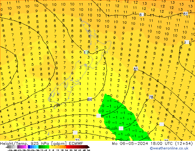 Height/Temp. 925 hPa ECMWF Mo 06.05.2024 18 UTC