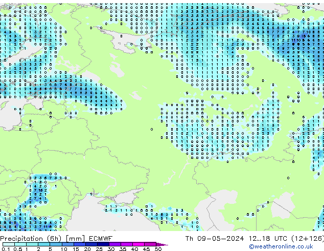 Z500/Rain (+SLP)/Z850 ECMWF Čt 09.05.2024 18 UTC