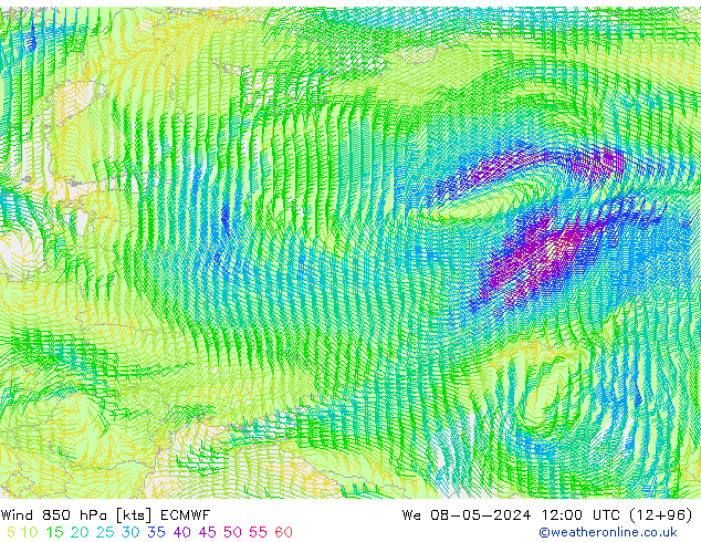 Wind 850 hPa ECMWF St 08.05.2024 12 UTC