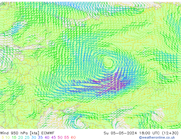 Wind 950 hPa ECMWF Su 05.05.2024 18 UTC