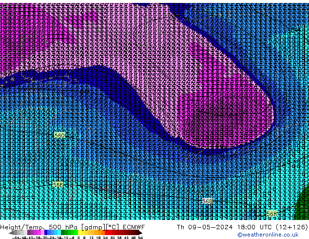 Z500/Rain (+SLP)/Z850 ECMWF Čt 09.05.2024 18 UTC