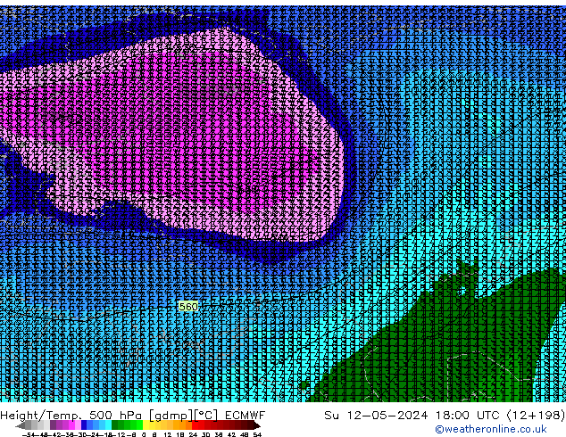 Z500/Yağmur (+YB)/Z850 ECMWF Paz 12.05.2024 18 UTC