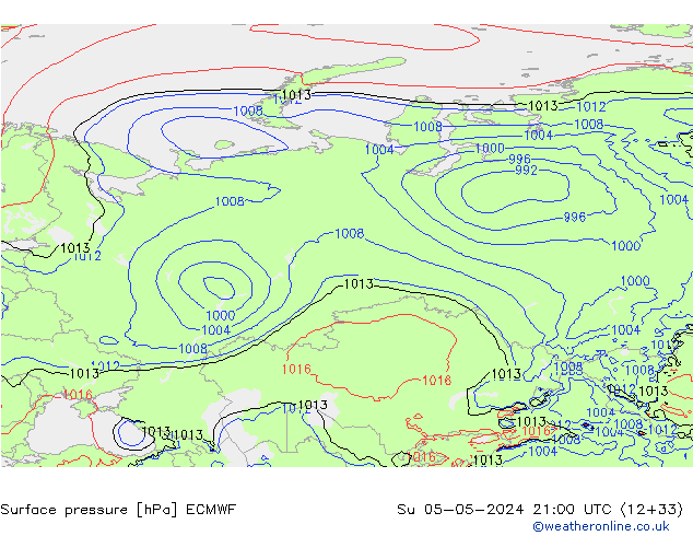 Luchtdruk (Grond) ECMWF zo 05.05.2024 21 UTC