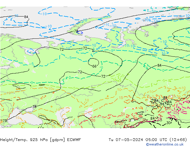 Height/Temp. 925 hPa ECMWF Út 07.05.2024 06 UTC