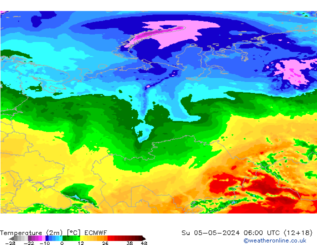 Temperature (2m) ECMWF Su 05.05.2024 06 UTC