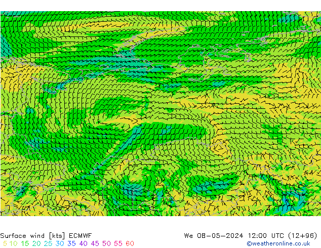 Rüzgar 10 m ECMWF Çar 08.05.2024 12 UTC