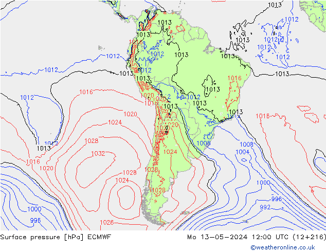 pressão do solo ECMWF Seg 13.05.2024 12 UTC