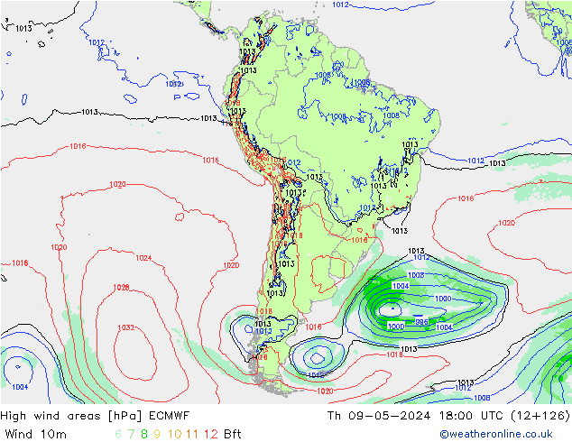 High wind areas ECMWF jue 09.05.2024 18 UTC