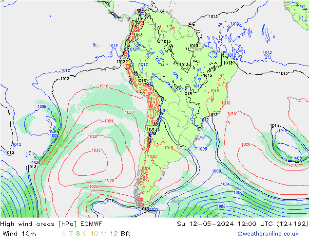 yüksek rüzgarlı alanlar ECMWF Paz 12.05.2024 12 UTC