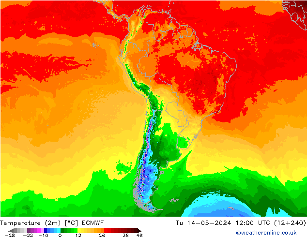 Temperature (2m) ECMWF Tu 14.05.2024 12 UTC