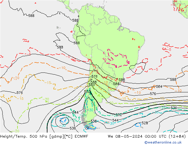 Z500/Rain (+SLP)/Z850 ECMWF mer 08.05.2024 00 UTC