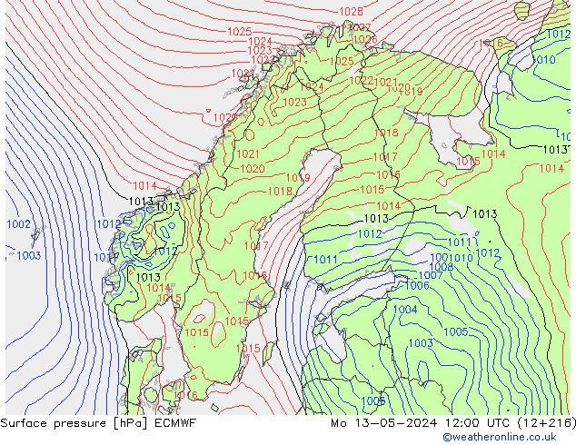 Surface pressure ECMWF Mo 13.05.2024 12 UTC