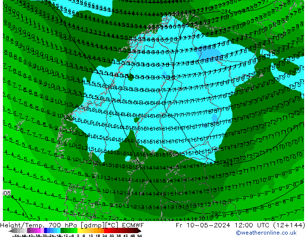 Hoogte/Temp. 700 hPa ECMWF vr 10.05.2024 12 UTC