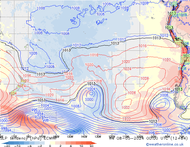 Tendenza di Pressione ECMWF mer 08.05.2024 00 UTC