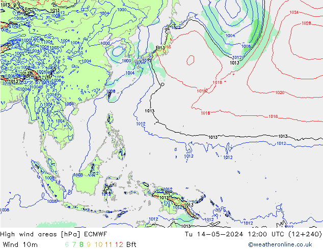 High wind areas ECMWF mar 14.05.2024 12 UTC