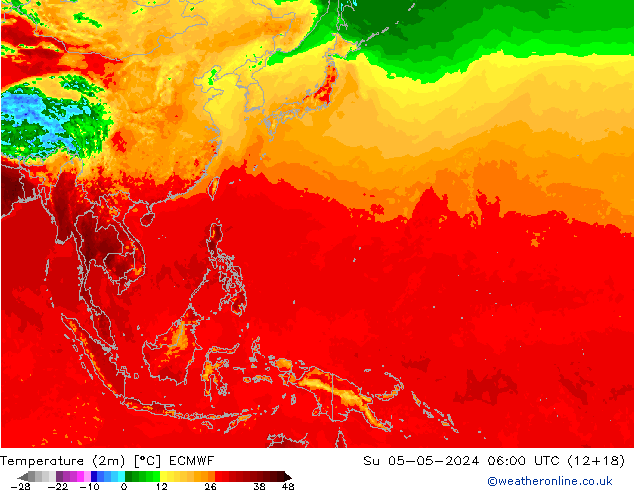 Temperaturkarte (2m) ECMWF So 05.05.2024 06 UTC