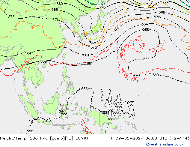 Height/Temp. 500 hPa ECMWF Th 09.05.2024 06 UTC