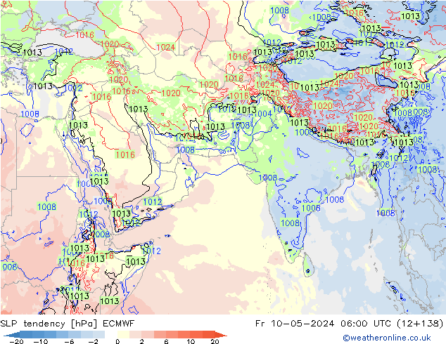 Tendance de pression  ECMWF ven 10.05.2024 06 UTC