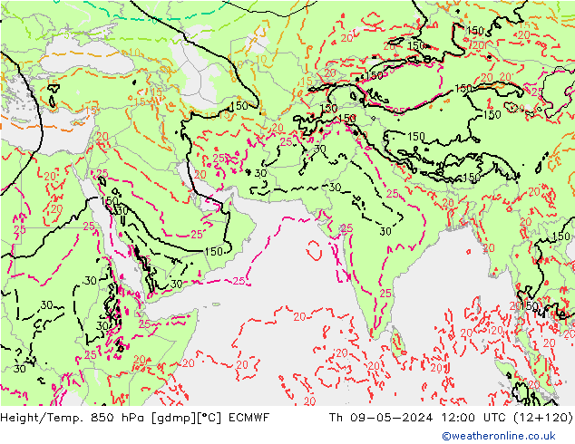 Z500/Rain (+SLP)/Z850 ECMWF jue 09.05.2024 12 UTC