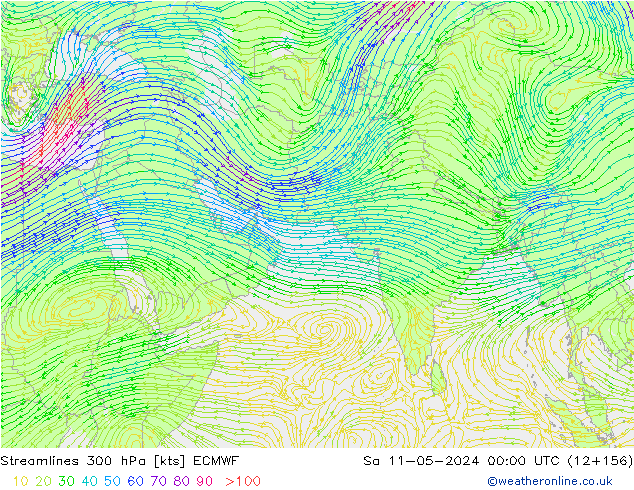 ветер 300 гПа ECMWF сб 11.05.2024 00 UTC