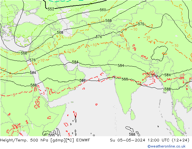 Hoogte/Temp. 500 hPa ECMWF zo 05.05.2024 12 UTC